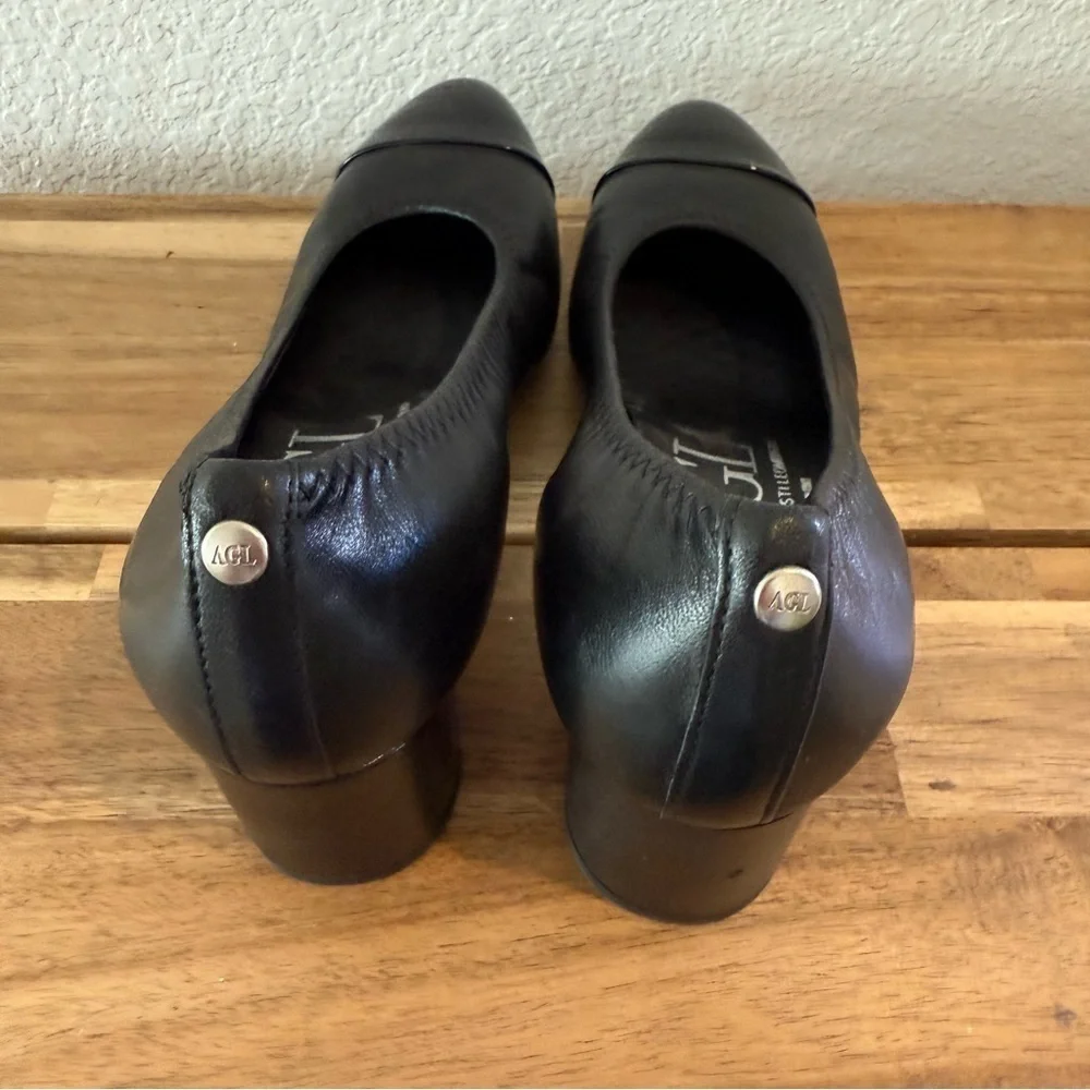 AGL- Black Leather Cap Toe Block Heels - Size 7.5